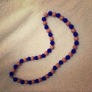 Vintage royal blue & wood bead necklace 🔵🟠🔵🟠